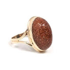 Vintage Goldstone Ring - Mid Century 10k Yellow Gold Glittery Brown Aventurine Glass - Circa 1940s Era Size 4 1/4 Cabochon Cut Fine Jewelry