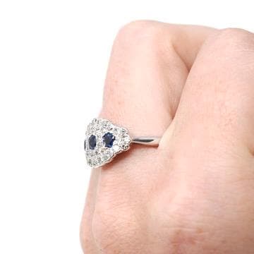 Mid Century Cluster Ring - Vintage 14k White Gold Natural Blue Sapphire & Diamond Princess Style - Circa 1950s Era Size 10 1/2 Fine Jewelry