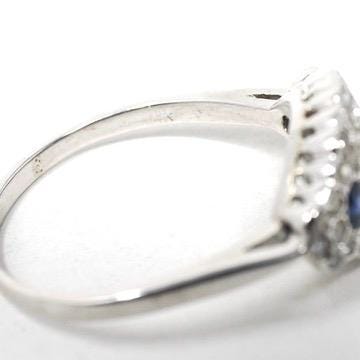 Mid Century Cluster Ring - Vintage 14k White Gold Natural Blue Sapphire & Diamond Princess Style - Circa 1950s Era Size 10 1/2 Fine Jewelry