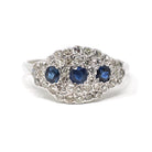 Mid Century Cluster Ring - Vintage 14k White Gold Natural Blue Sapphire & Diamond Princess Style - Circa 1950s Era Size 10 1/2 Fine Jewelry