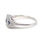 Mid Century Cluster Ring - Vintage 14k White Gold Natural Blue Sapphire & Diamond Princess Style - Circa 1950s Era Size 10 1/2 Fine Jewelry