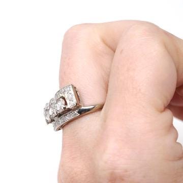 Mid Century Diamond Ring - Vintage 14k White Gold Natural .90 CTW Cocktail Bypass Band - Circa 1950s Era Size 6 1/2 Fine Statement Jewelry