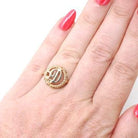 Letter "D" Ring - Estate 14k Yellow Gold Natural Diamond Twisted Rope Design - Vintage Circa 1990s Era Size 4 1/4 Statement 90s Fine Jewelry