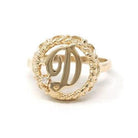 Letter "D" Ring - Estate 14k Yellow Gold Natural Diamond Twisted Rope Design - Vintage Circa 1990s Era Size 4 1/4 Statement 90s Fine Jewelry