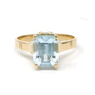Modern Aquamarine Ring - Estate 18k Yellow Gold Emerald Cut 2.14 CT Blue Gem - Estate Circa 2000s Era Size 5 1/2 March Birthstone Jewelry
