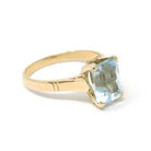 Modern Aquamarine Ring - Estate 18k Yellow Gold Emerald Cut 2.14 CT Blue Gem - Estate Circa 2000s Era Size 5 1/2 March Birthstone Jewelry