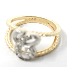 Letter "C" Ring - Estate 14k Yellow & White Gold Initial Monogram Diamonds - Modern Circa 1990s Era Size 5 Statement Twisted Design Jewelry