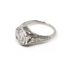 Vintage Diamond Ring - Art Deco 18k White Gold Natural .30 CT Solitaire Engagement - Circa 1930s Size 4 3/4 Hexagonal Filigree Fine Jewelry