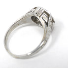 Vintage Diamond Ring - Art Deco 18k White Gold Natural .30 CT Solitaire Engagement - Circa 1930s Size 4 3/4 Hexagonal Filigree Fine Jewelry