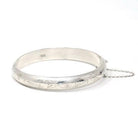 Vintage Bangle Bracelet - Retro Sterling Silver 7 Inch Flower Nature Inspired Design - Circa 1960s Era Statement Safety Chain 60s Jewelry