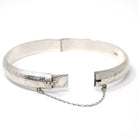 Vintage Bangle Bracelet - Retro Sterling Silver 7 Inch Flower Nature Inspired Design - Circa 1960s Era Statement Safety Chain 60s Jewelry