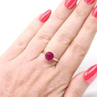 Created Ruby Ring - Mid Century 10k Yellow Gold Round Faceted 1.90 CT Red Pink Stone - Vintage Circa 1940s Era Size 5 3/4 Solitaire Jewelry