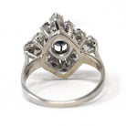 Modern Estate Cocktail Ring - 18K White Gold Natural Diamonds Blue Sapphires Square Halo - Circa 2000 Size 5 Illusion Fine Jewelry