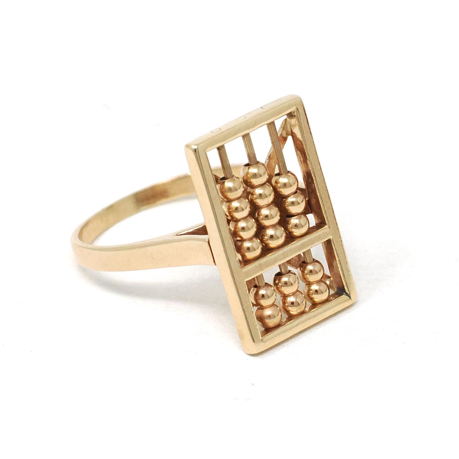 Vintage Abacus Ring - Retro 14k Yellow Gold Articulated Ancient Calculator - Circa 1960s Era Size 7 Educator Teacher Statement Fine Jewelry