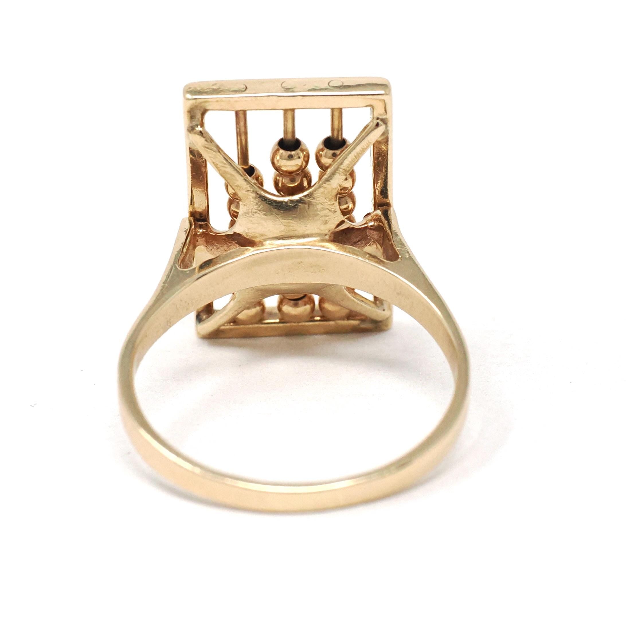 Vintage Abacus Ring - Retro 14k Yellow Gold Articulated Ancient Calculator - Circa 1960s Era Size 7 Educator Teacher Statement Fine Jewelry