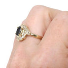 Sapphire & Diamond Halo Ring - Estate 14k Yellow Gold Oval Floral Cluster - Modern Circa 2000s Era Size 7 1/2 Engagement Fine Bridal Jewelry