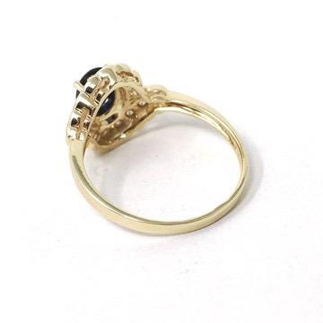 Sapphire & Diamond Halo Ring - Estate 14k Yellow Gold Oval Floral Cluster - Modern Circa 2000s Era Size 7 1/2 Engagement Fine Bridal Jewelry