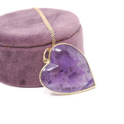 Amethyst Heart Necklace - Modern Estate 18k Yellow Gold Bezel Natural Gemstone Pendant Charm - Circa 2000s Fine February Birthstone Jewelry