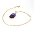 Amethyst Charm Necklace - Modern Estate 14k Yellow Gold Bezel Natural Gemstone Pendant Charm - Circa 2000s Fine February Birthstone Jewelry