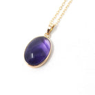Amethyst Charm Necklace - Modern Estate 14k Yellow Gold Bezel Natural Gemstone Pendant Charm - Circa 2000s Fine February Birthstone Jewelry