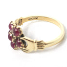 Hand Bypass Ring - Modern 9k Yellow Gold .18 TW Red Garnet Flower Halo - Estate Circa 2000s Size 6 Clasping Figural Flora Fine Jewelry