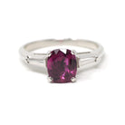 Ruby & Diamond Ring - Estate Platinum Natural Pink Red Gemstone Tapered Baguette Engagement - Modern Era Size 5 3/4 Fine Anniversary Jewelry