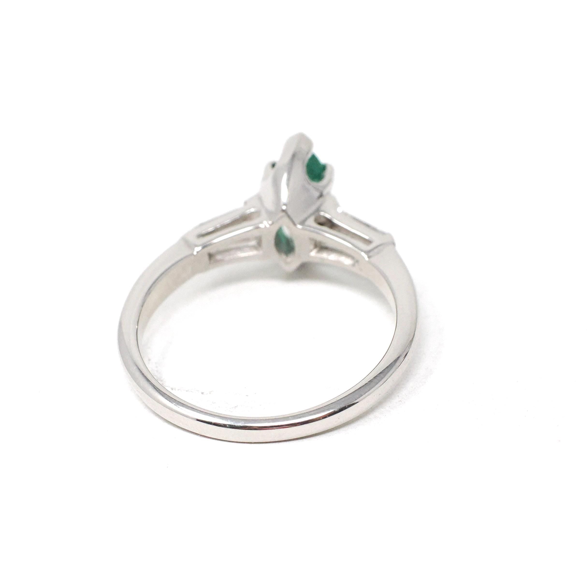 Vintage Emerald & Diamond Ring - Mid Century Platinum Natural Green Marquise Gem Engagement - Circa 1960s Era Size 6 1/4 May Fine Jewelry