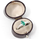 Vintage Emerald & Diamond Ring - Mid Century Platinum Natural Green Marquise Gem Engagement - Circa 1960s Era Size 6 1/4 May Fine Jewelry