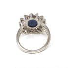 Created Star Sapphire Ring - Mid Century 14k White Gold .68 CT Blue Stone .18 CTW Diamond Halo - Circa 1950s Size 4 3/4 Fine Bridal Jewelry