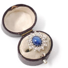 Created Star Sapphire Ring - Mid Century 14k White Gold .68 CT Blue Stone .18 CTW Diamond Halo - Circa 1950s Size 4 3/4 Fine Bridal Jewelry