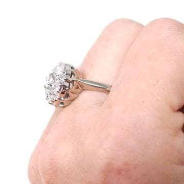 Diamond Cluster Ring - Mid Century 14k White Gold .75 CTW Natural Prong Set Halo - Vintage Circa 1950s Size 8.5 Celestial Dome Fine Jewelry
