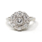 Diamond Cluster Ring - Mid Century 14k White Gold .75 CTW Natural Prong Set Halo - Vintage Circa 1950s Size 8.5 Celestial Dome Fine Jewelry