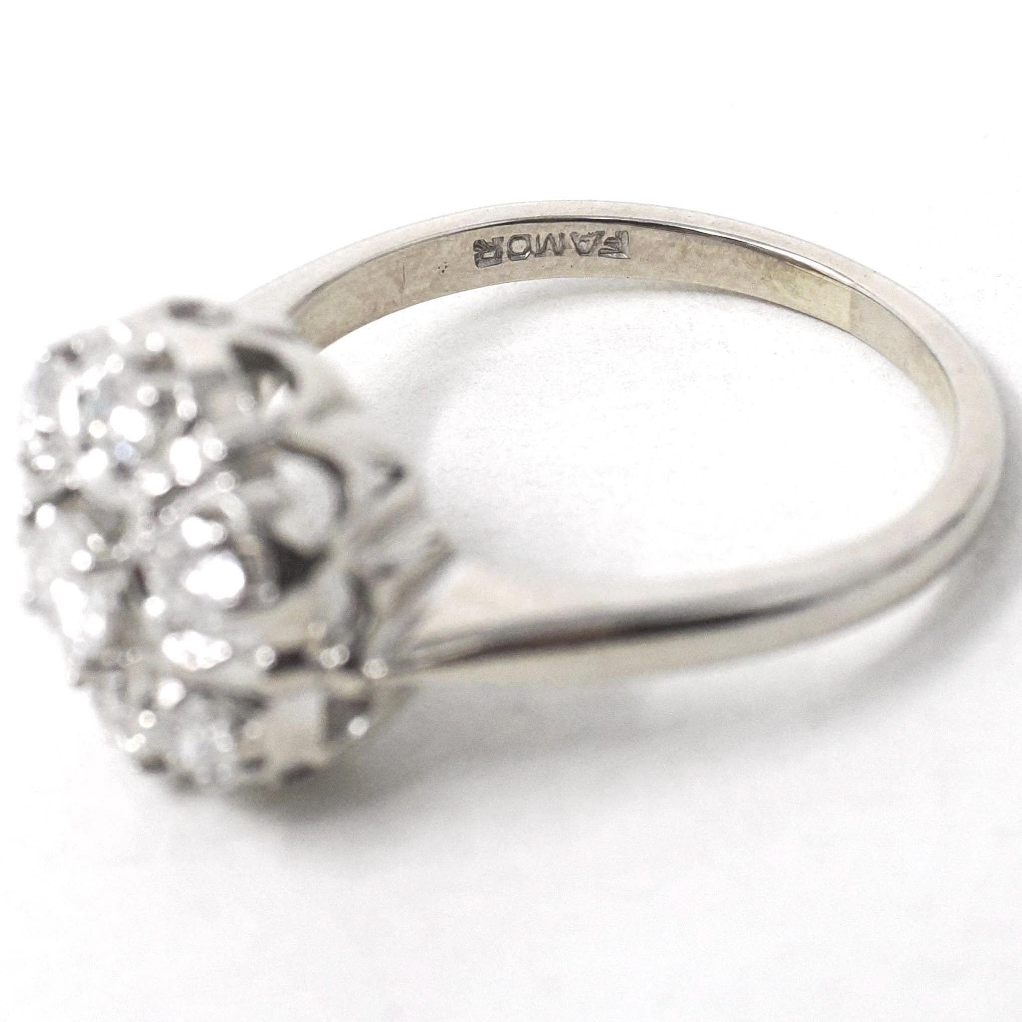 Diamond Cluster Ring - Mid Century 14k White Gold .75 CTW Natural Prong Set Halo - Vintage Circa 1950s Size 8.5 Celestial Dome Fine Jewelry