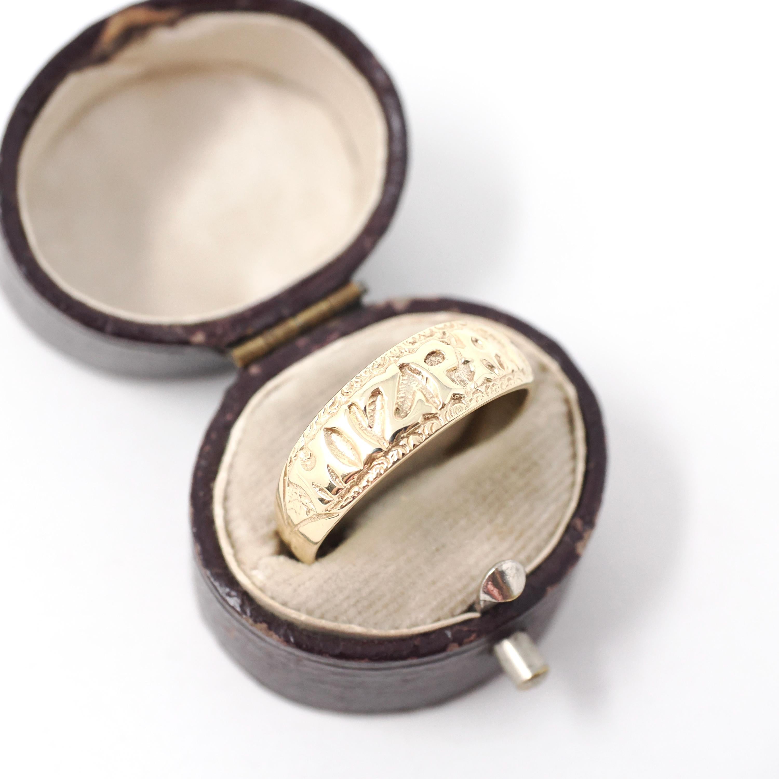Modern Mizpah Band - English 9k Yellow Gold Birmingham Hallmark