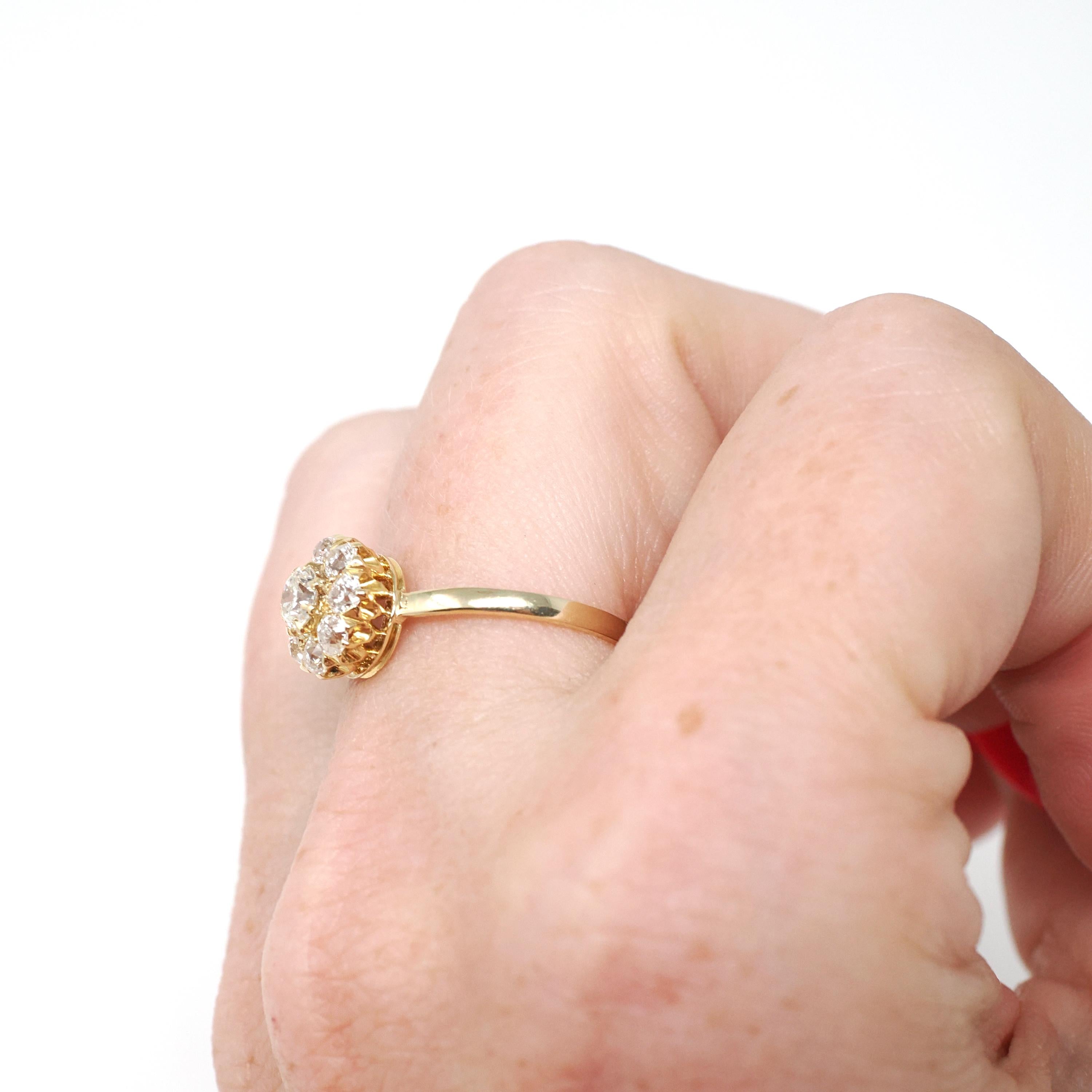 Antique Diamond Halo Ring - Edwardian Era Natural .63 CTW Old European Cut Cluster - Circa 1900s Size 6 1/4 Flower Fine Engagement Jewelry