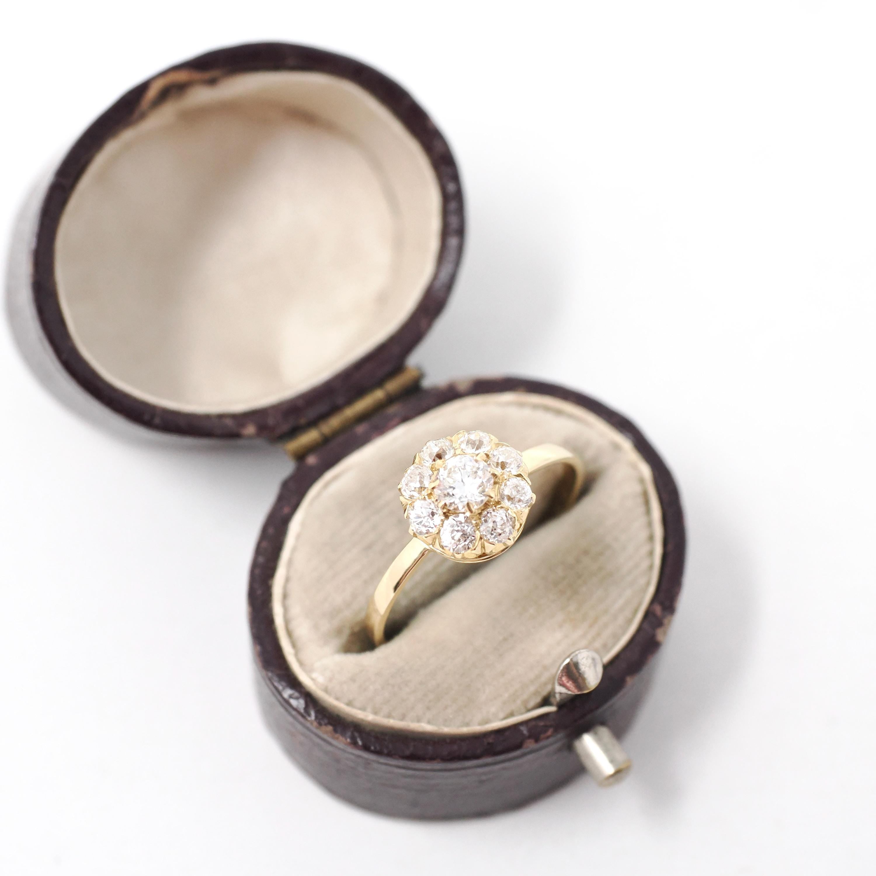 Antique Diamond Halo Ring - Edwardian Era Natural .63 CTW Old European Cut Cluster - Circa 1900s Size 6 1/4 Flower Fine Engagement Jewelry