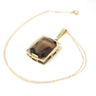 Smoky Quartz Necklace - Estate 14k Yellow Gold Natural Brown Emerald Cut 27.57 CT Gemstone Pendant - Circa 1990s Era Statement Fine Jewelry