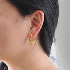 Modern Citrine Earrings - Estate 9k English Yellow Gold Natural Orange Oval Bezel Gem Post Drops - Dated 1997 Pierced Fine November Jewelry