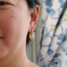 Modern Citrine Earrings - Estate 9k English Yellow Gold Natural Orange Oval Bezel Gem Post Drops - Dated 1997 Pierced Fine November Jewelry