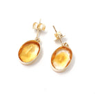 Modern Citrine Earrings - Estate 9k English Yellow Gold Natural Orange Oval Bezel Gem Post Drops - Dated 1997 Pierced Fine November Jewelry