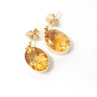 Modern Citrine Earrings - Estate 9k English Yellow Gold Natural Orange Oval Bezel Gem Post Drops - Dated 1997 Pierced Fine November Jewelry
