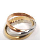 Rolling Trinity Ring - Vintage 9k Yellow Rose & White Gold Three Interlocking Bands - Modern Estate Year 1987 Size 6.5 Tri Tone Fine Jewelry