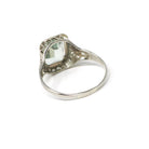 Created Quartz Ring - Art Deco 14k White Gold Emerald Cut Aqua Green Statement Gem - Antique Circa 1920's Era Size 6 Fine Filigree Jewelry