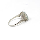 Created Quartz Ring - Art Deco 14k White Gold Emerald Cut Aqua Green Statement Gem - Antique Circa 1920's Era Size 6 Fine Filigree Jewelry