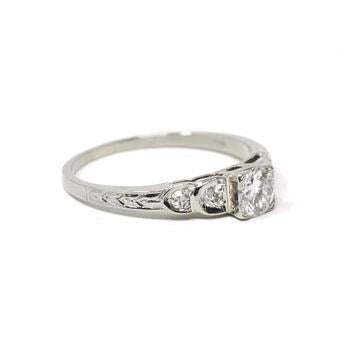 Art Deco Engagement Ring - Rare Vintage 20k White Gold Natural .43 CTW Diamonds - Circa 1930s Era Size 6 1/4 Fine Celestial Bridal Jewelry