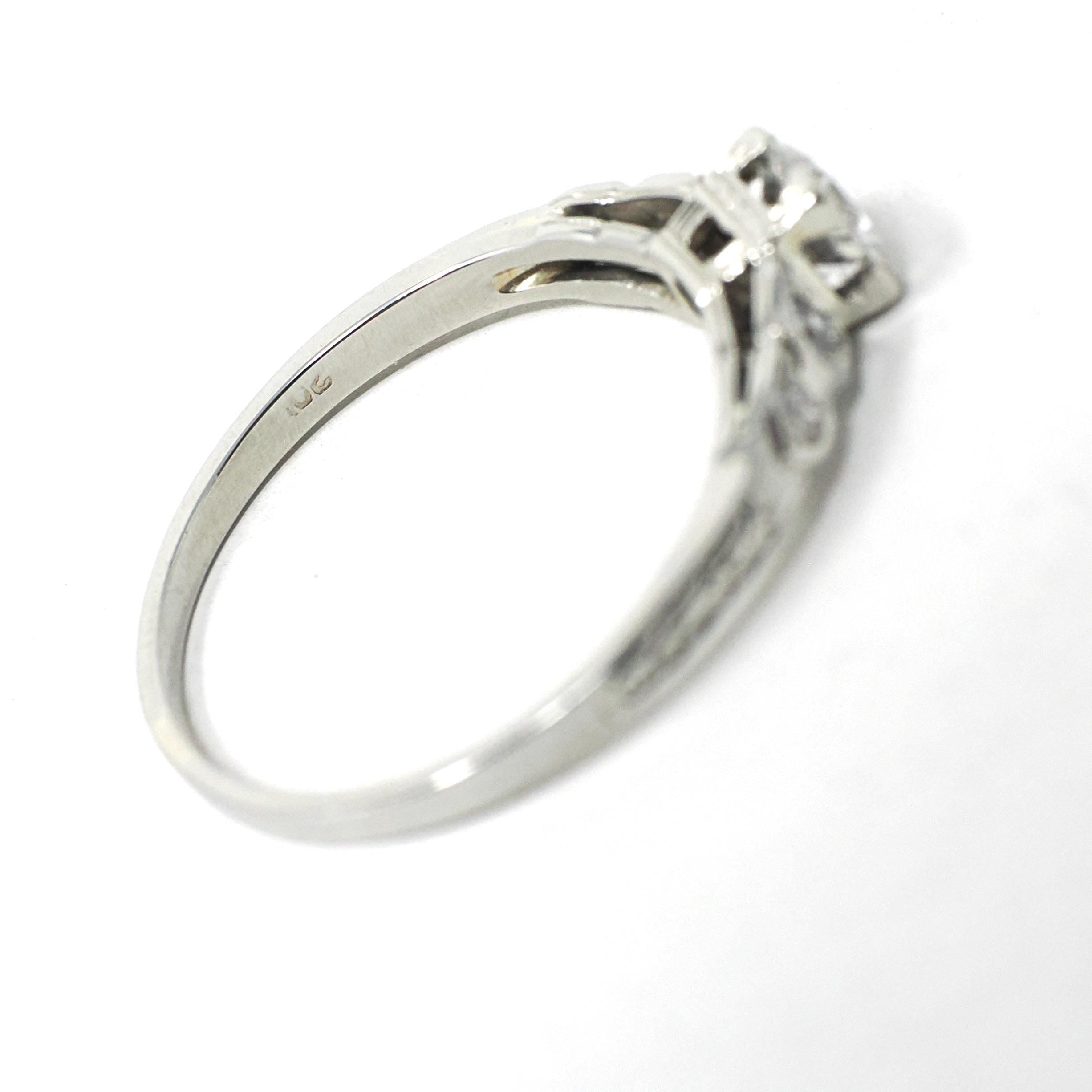 Art Deco Engagement Ring - Rare Vintage 20k White Gold Natural .43 CTW Diamonds - Circa 1930s Era Size 6 1/4 Fine Celestial Bridal Jewelry