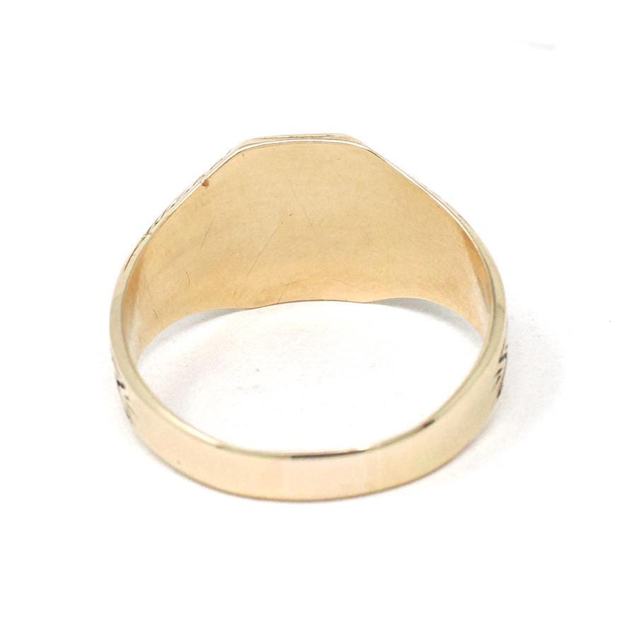 Edwardian Signet Ring - Antique 10k Yellow Gold Blank Octagonal Engravable Shield - Circa 1900s Era Size 12 Unisex Wheat Patina Fine Jewelry