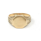 Edwardian Signet Ring - Antique 10k Yellow Gold Blank Octagonal Engravable Shield - Circa 1900s Era Size 12 Unisex Wheat Patina Fine Jewelry