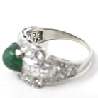 Emerald & Diamond Ring - Mid Century Platinum Natural Green Cabochon Beryl 1.72 CTW Accents - Circa 1950s Size 8.75 Buckle Band Fine Jewelry