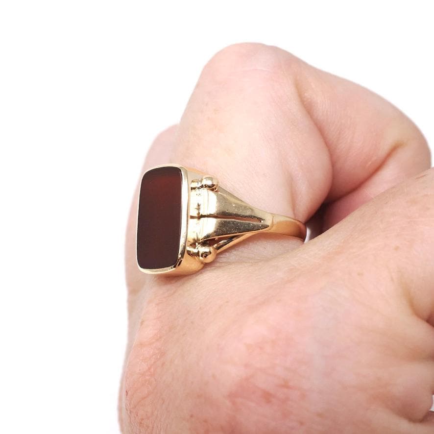 Antique Carnelian Ring - Victorian Era 14k Rosy Yellow Gold Natural Red Orange Gem Signet - Circa 1890s Era Size 9 1/4 Unisex Fine Jewelry